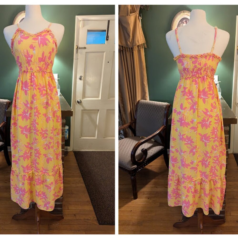 Jessica Simpson XS Yellow Pink Maxi Dress